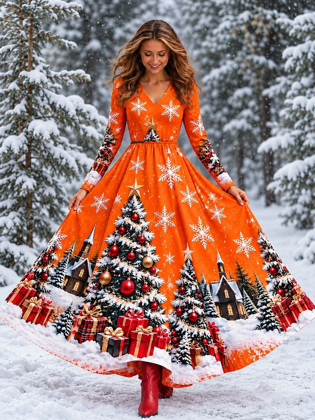 Women's Colorful Ombre Christmas Maxi Dress