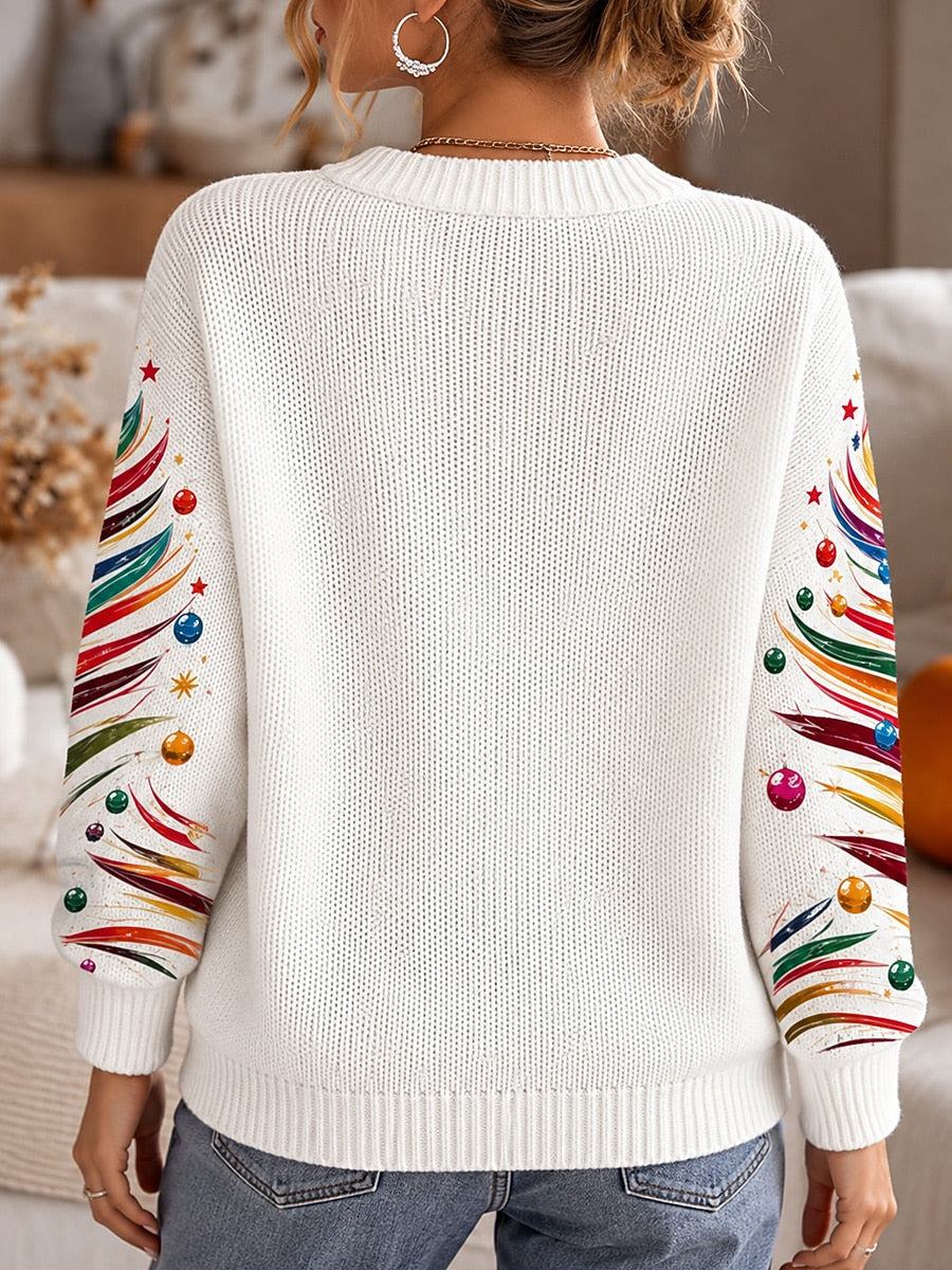 Women's Knitted Christmas Tree Crewneck Sweater