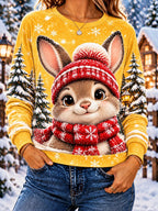 Playful Animal Print Christmas Pullover Sweatshirt