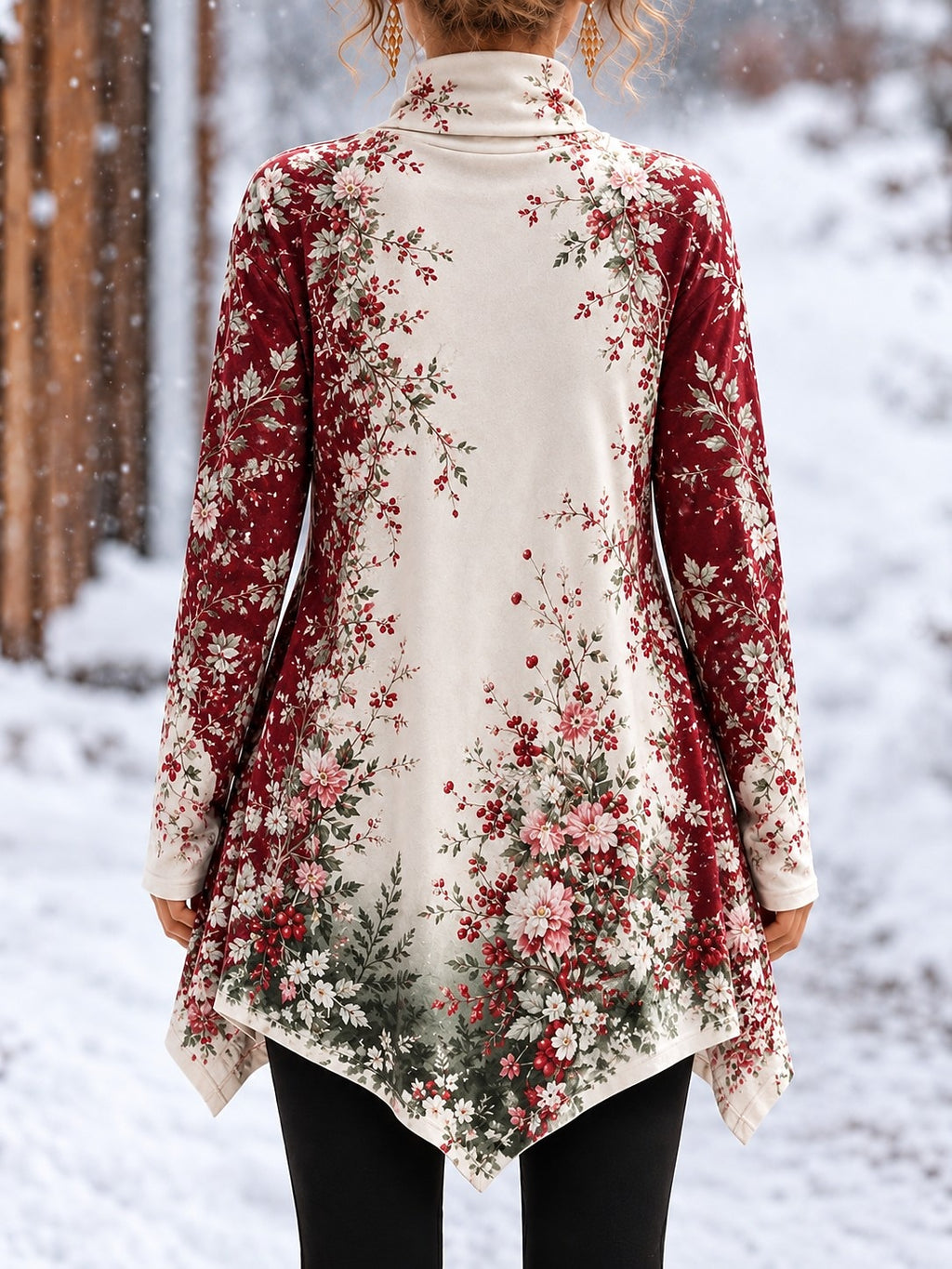 Christmas Floral Classic Turtleneck T-Shirt
