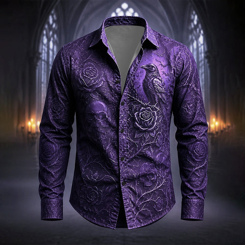 Men's Rose Skull Gothic Button Shirt