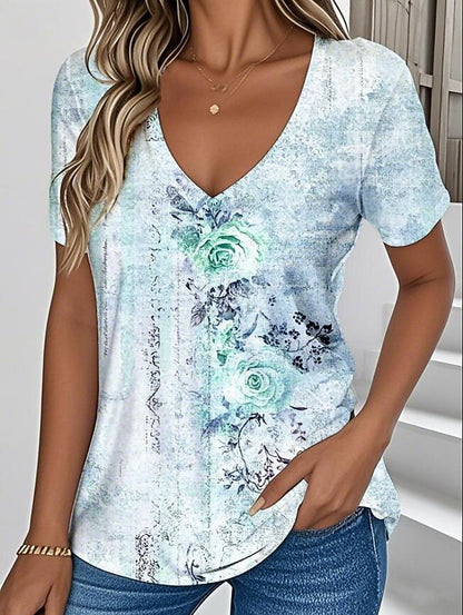 Women's Vintage Floral V Neck Tee