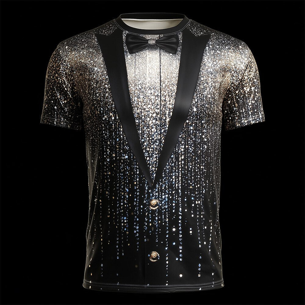 Men's Christmas Silver Sequin Tuxedo T-Shirt