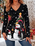 Women's Santa Snowman Classic V Neck Blouse