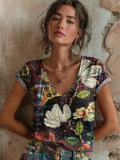 Women's Vintage Blossom V Neck Tee
