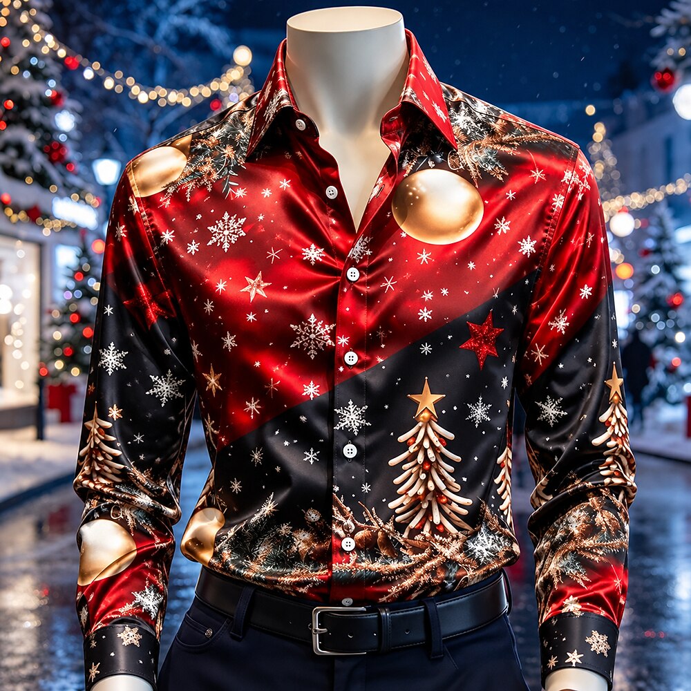 Men's Colorful Christmas Tree Satin Shirt