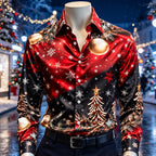 Men's Colorful Christmas Tree Satin Shirt