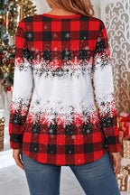 Women's Santa Snowman Red V Neck Blouse