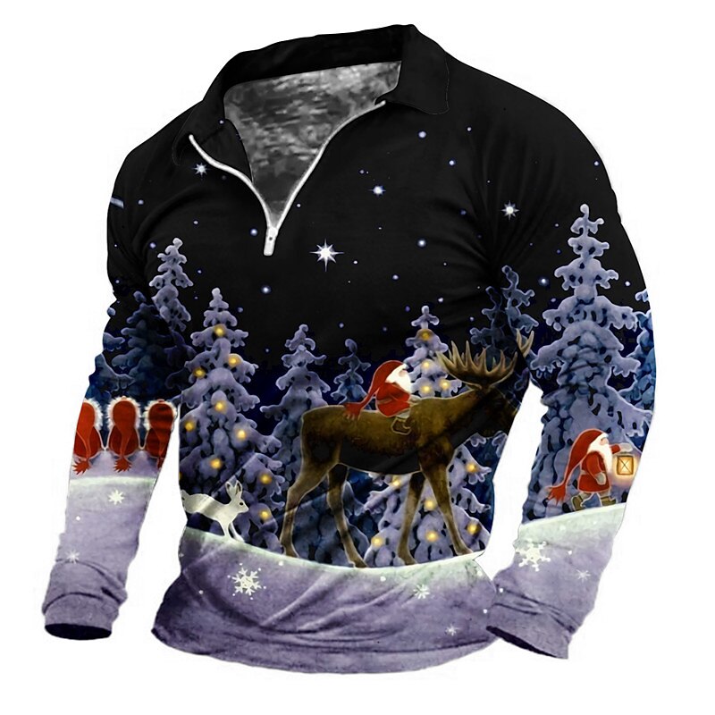 Christmas Santa Tree Zip Polo Shirt