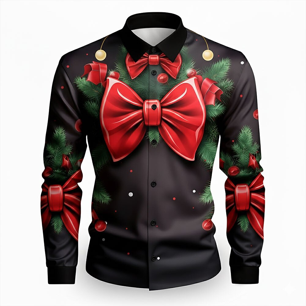 Christmas Faux Collar Tuxedo Button Shirt