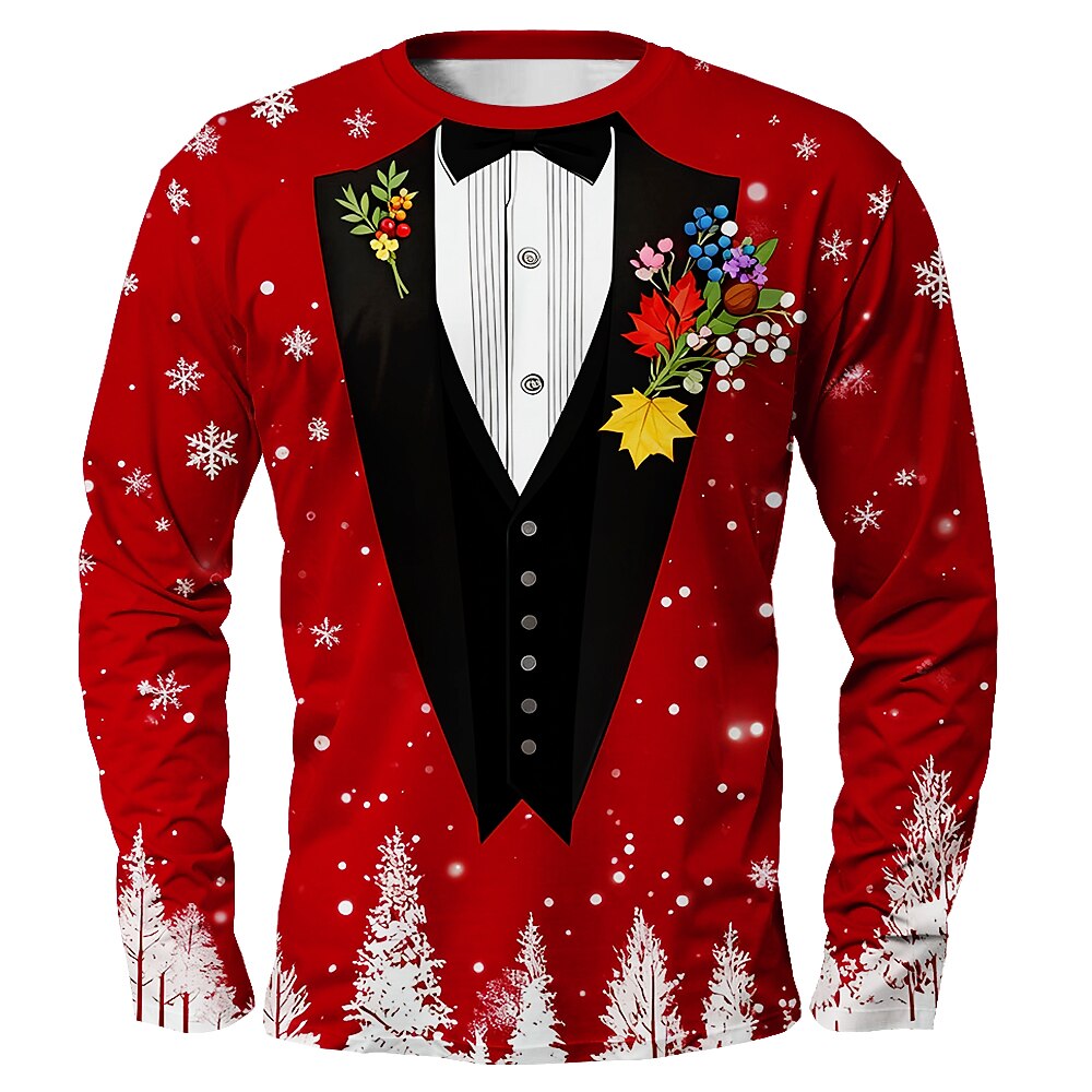 Men's Red Christmas Tuxedo Long Sleeve Shirt