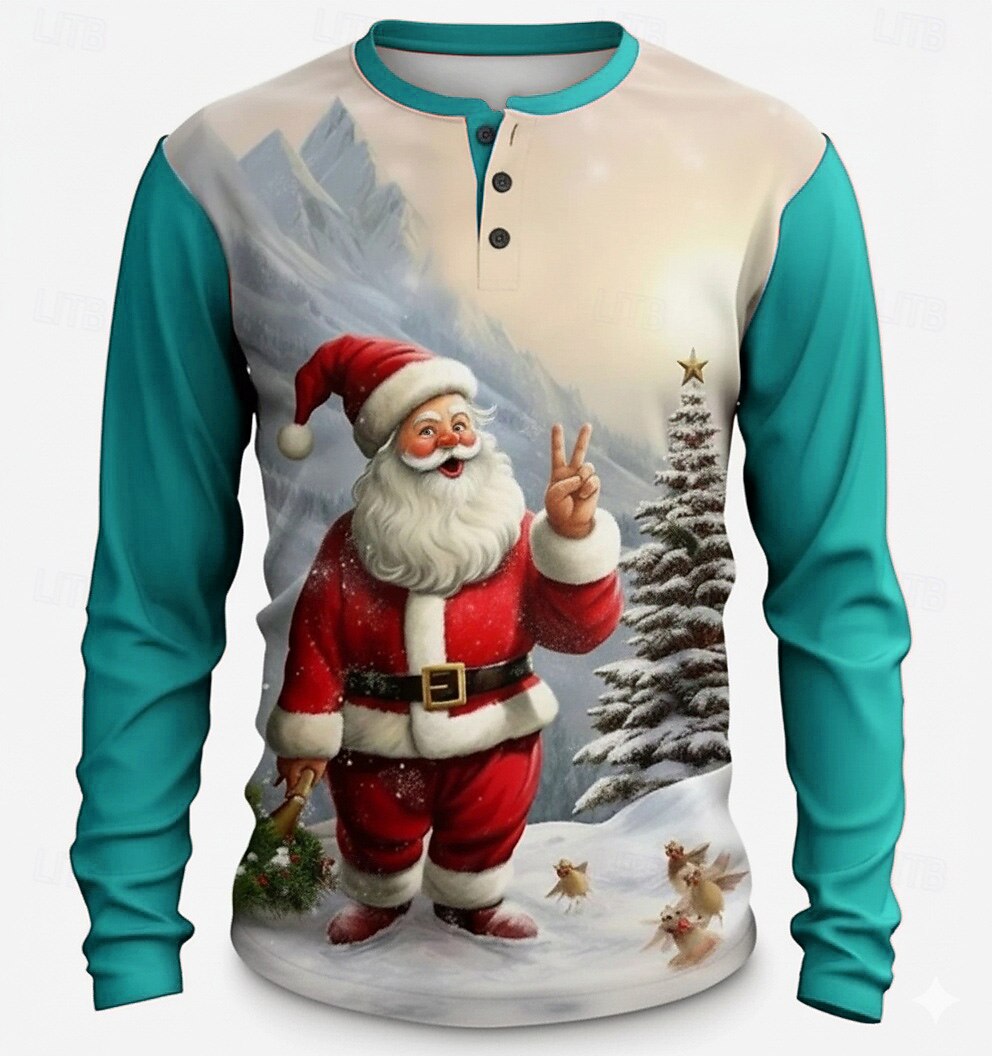 Santa Claus Christmas Long Sleeve Henley