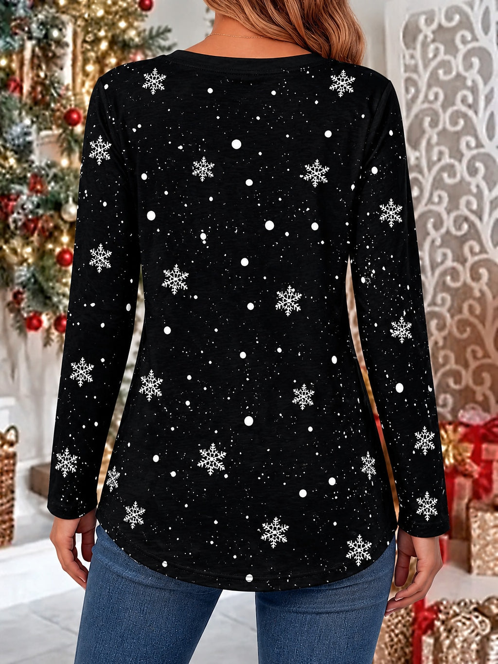 Women's Santa Snowman Classic V Neck Blouse