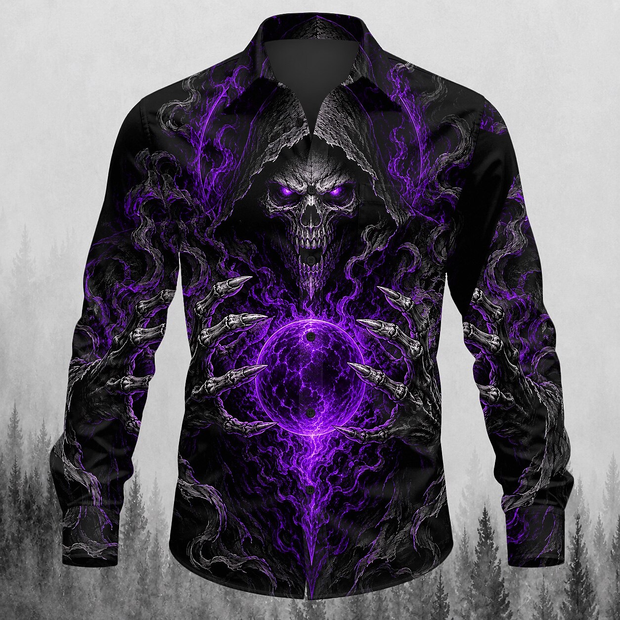 Men's Collared Grim Reaper Skull Shirt