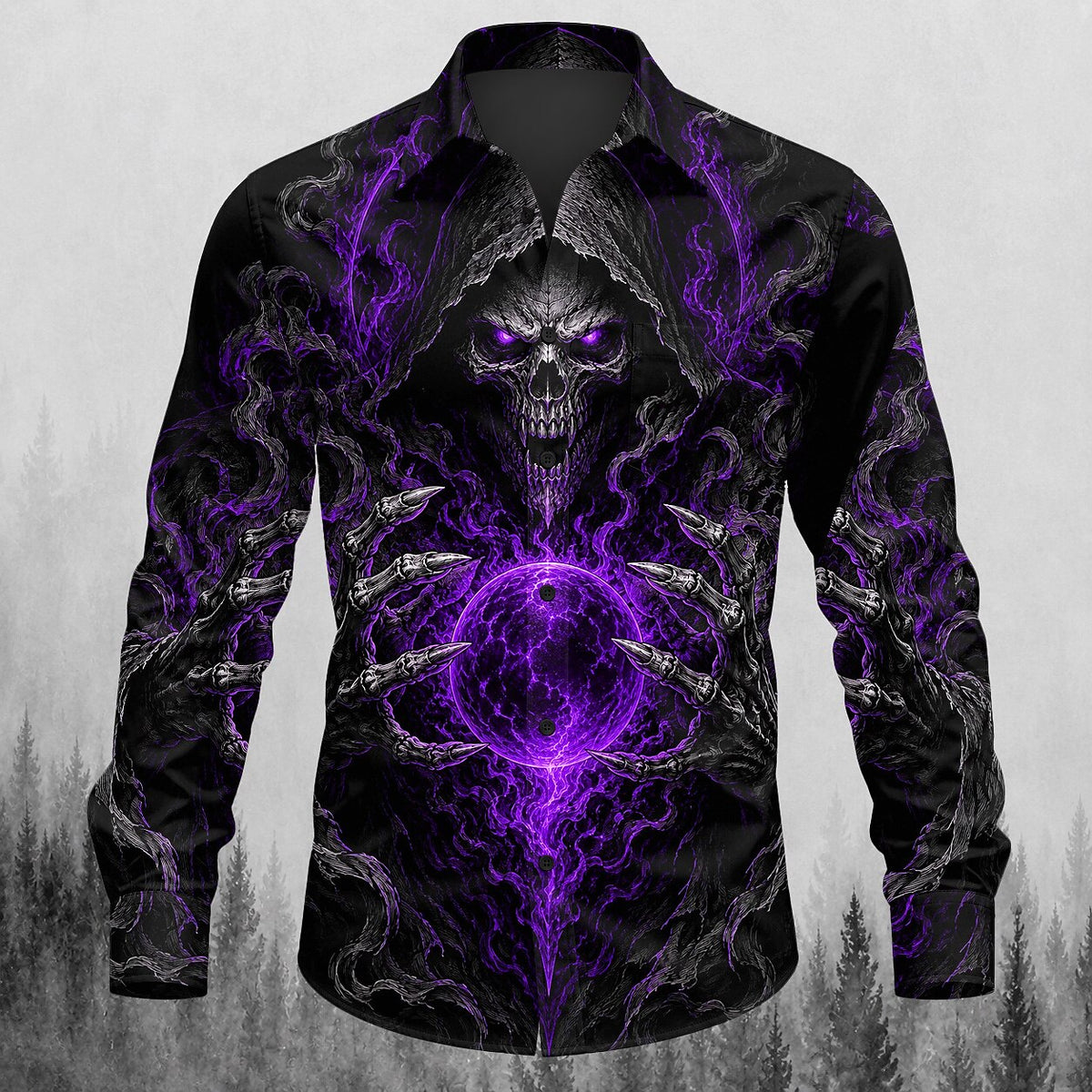 Men's Collared Grim Reaper Skull Shirt
