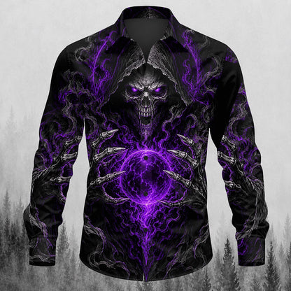 Men's Collared Grim Reaper Skull Shirt