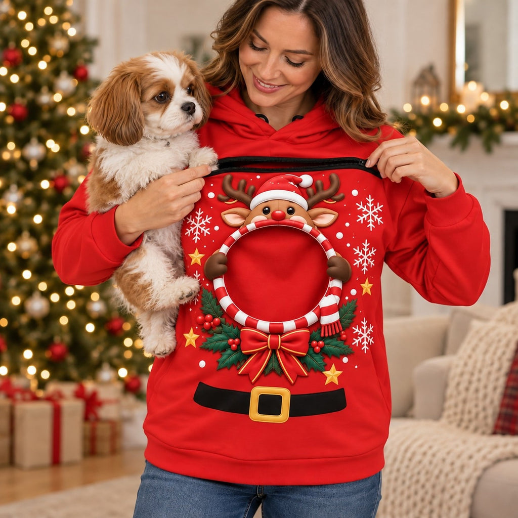 Christmas Gift for Pet Lover - Reindeer Print Pet Carrier Bonding Hoodie