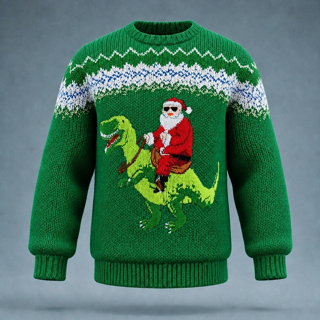 Christmas Santa Dinosaur Graphic Sweater