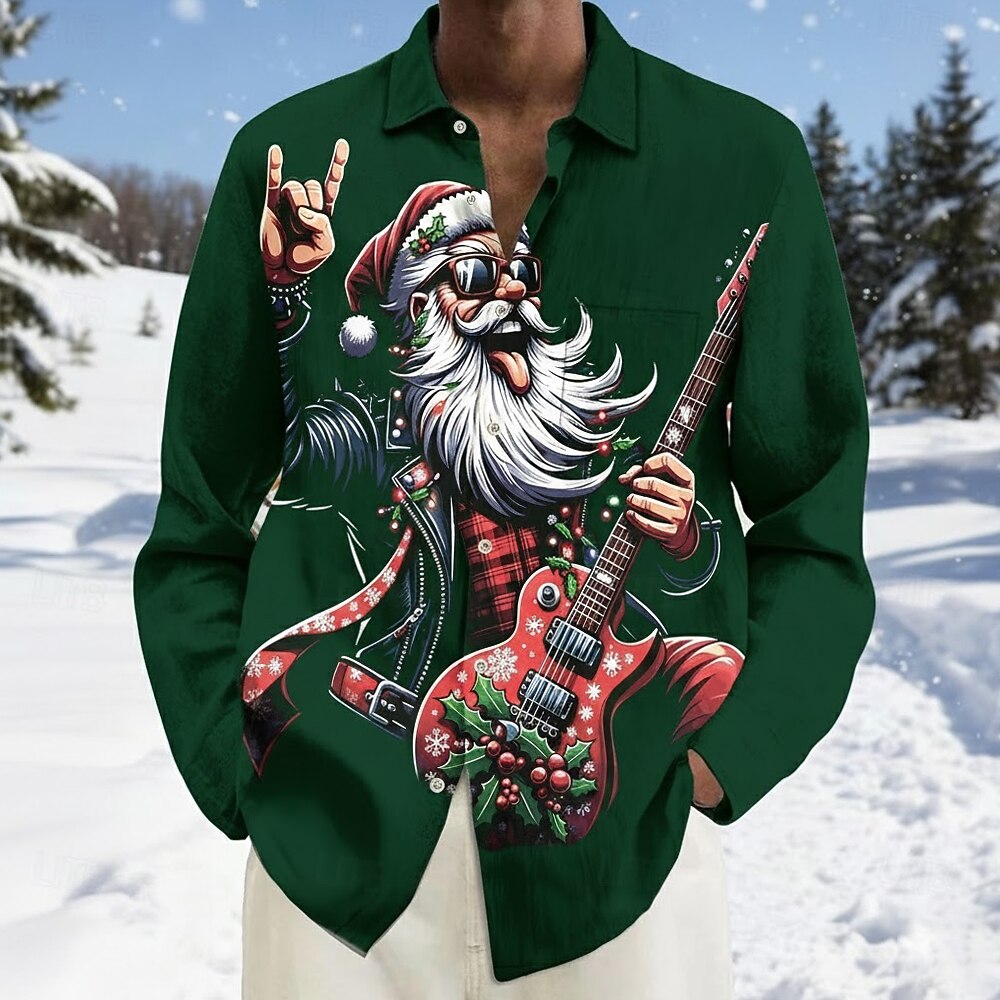 Santa Guitarist Christmas Button Up Shirt