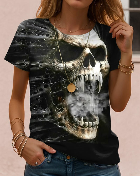 Women's Halloween Haunted Skull Tee