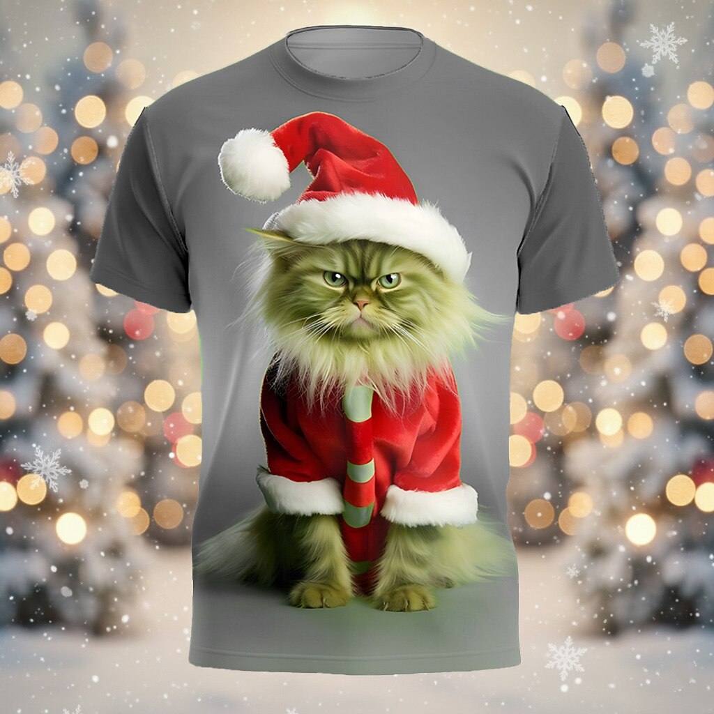 Men's Christmas Cat Artistic Graphic Tee