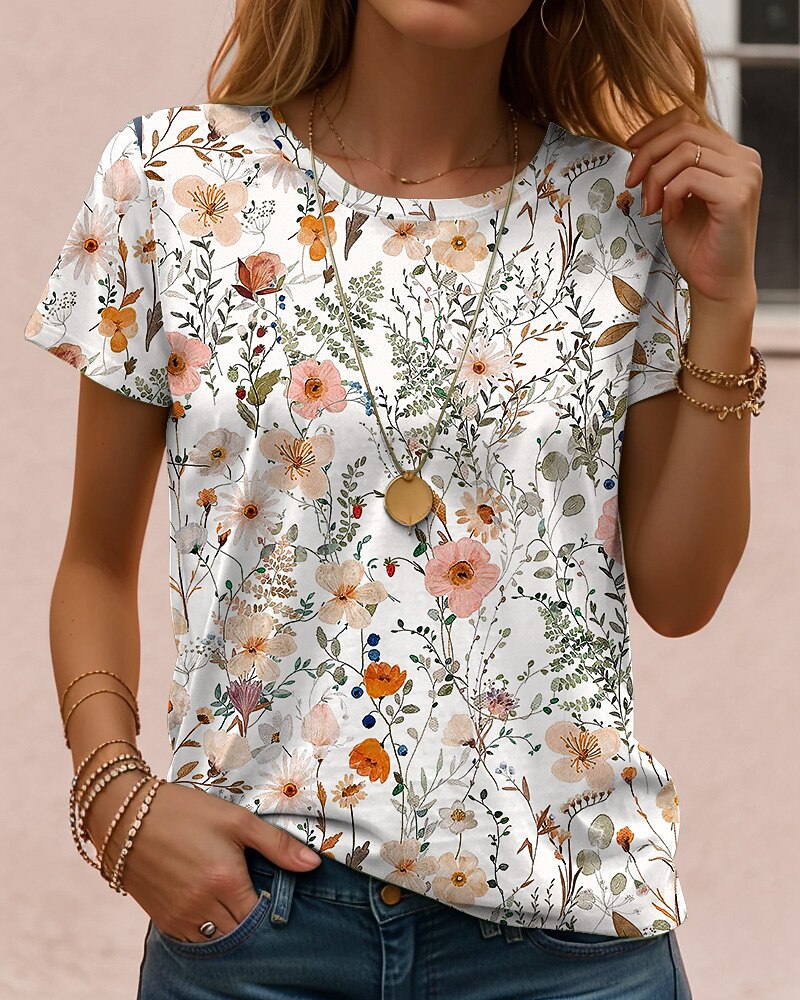 Women's Colorful Garden Floral Graphic Tee