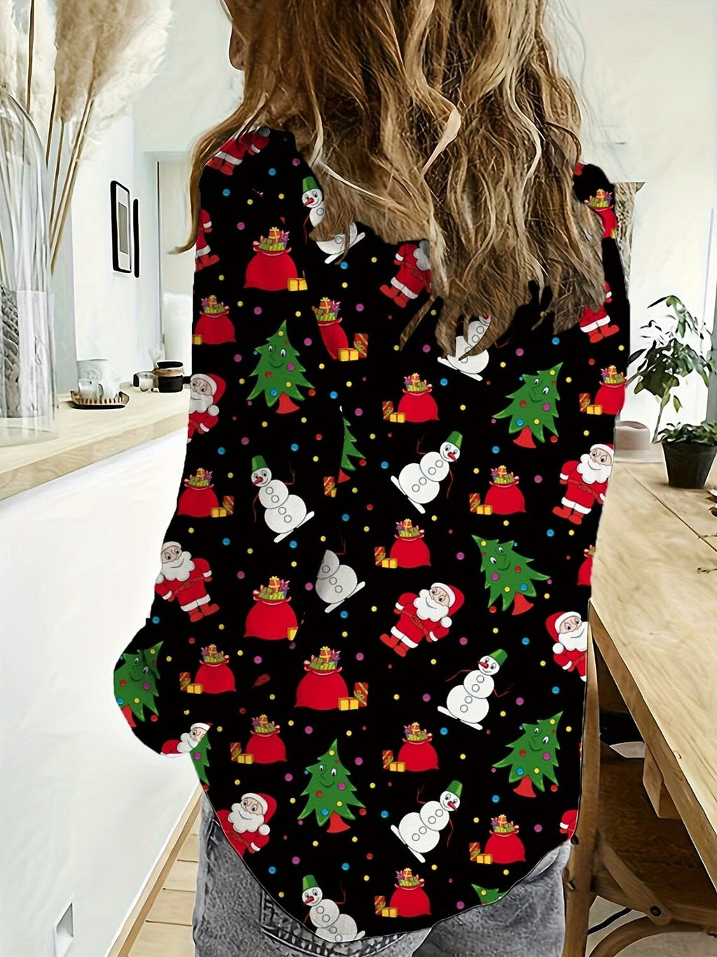 Women's Vintage Christmas Tree Button Shirt