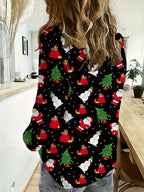 Women's Vintage Christmas Tree Button Shirt