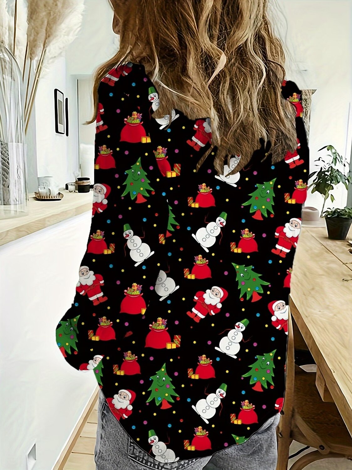 Women's Vintage Christmas Tree Button Shirt
