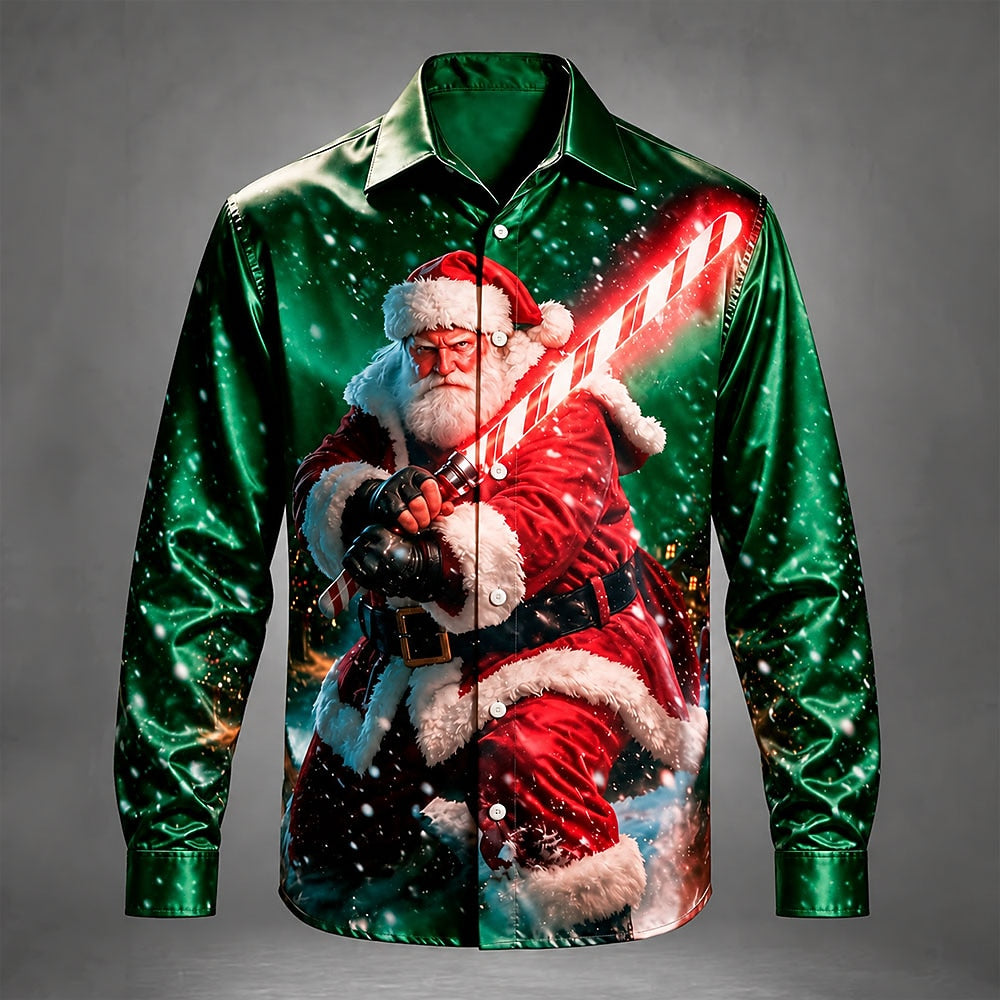 Men's Santa Claus Colorful Satin Shirt