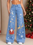 Women's Geometric Patchwork Wide Leg Jeans
