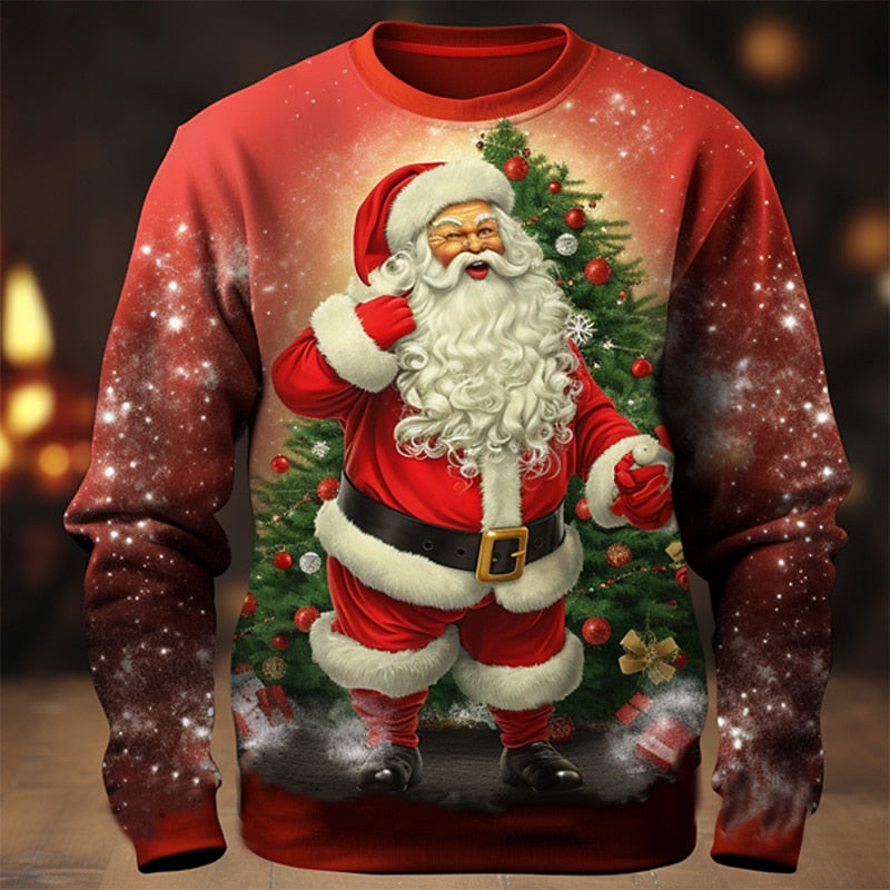 Men's Graphic Santa Christmas Long Sleeve T-Shirt
