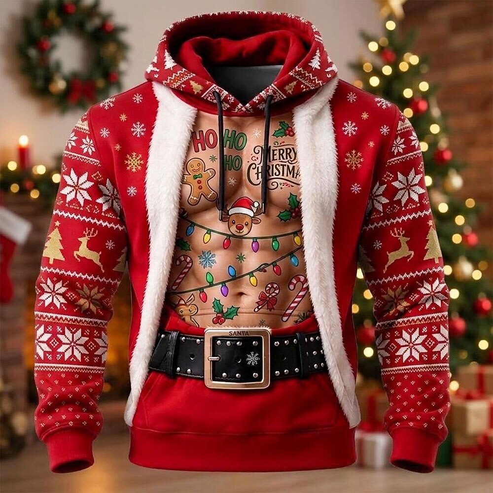 Men's Red Green Festive Graphic Hoodie