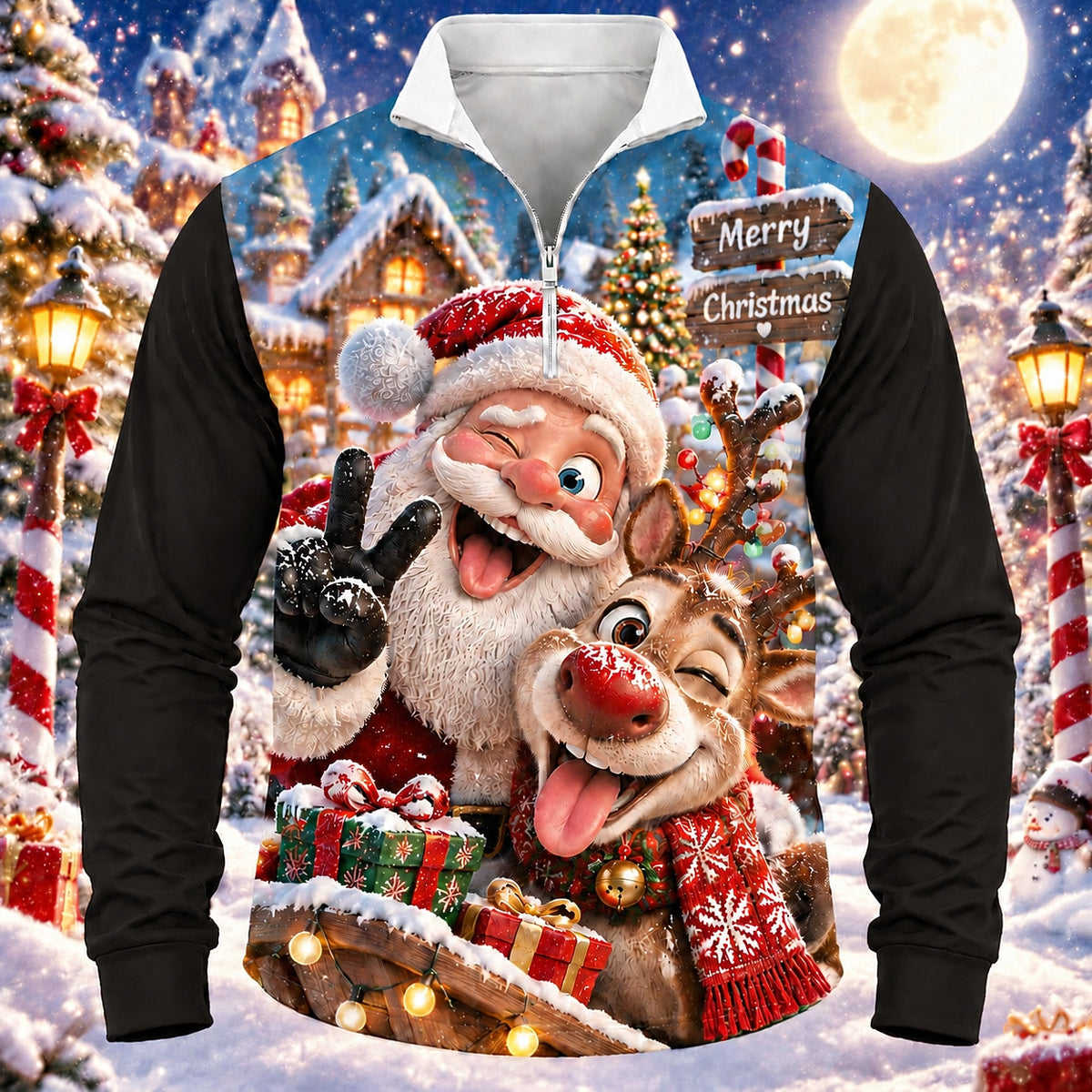 Men's Santa Christmas Quarter Zip Polo