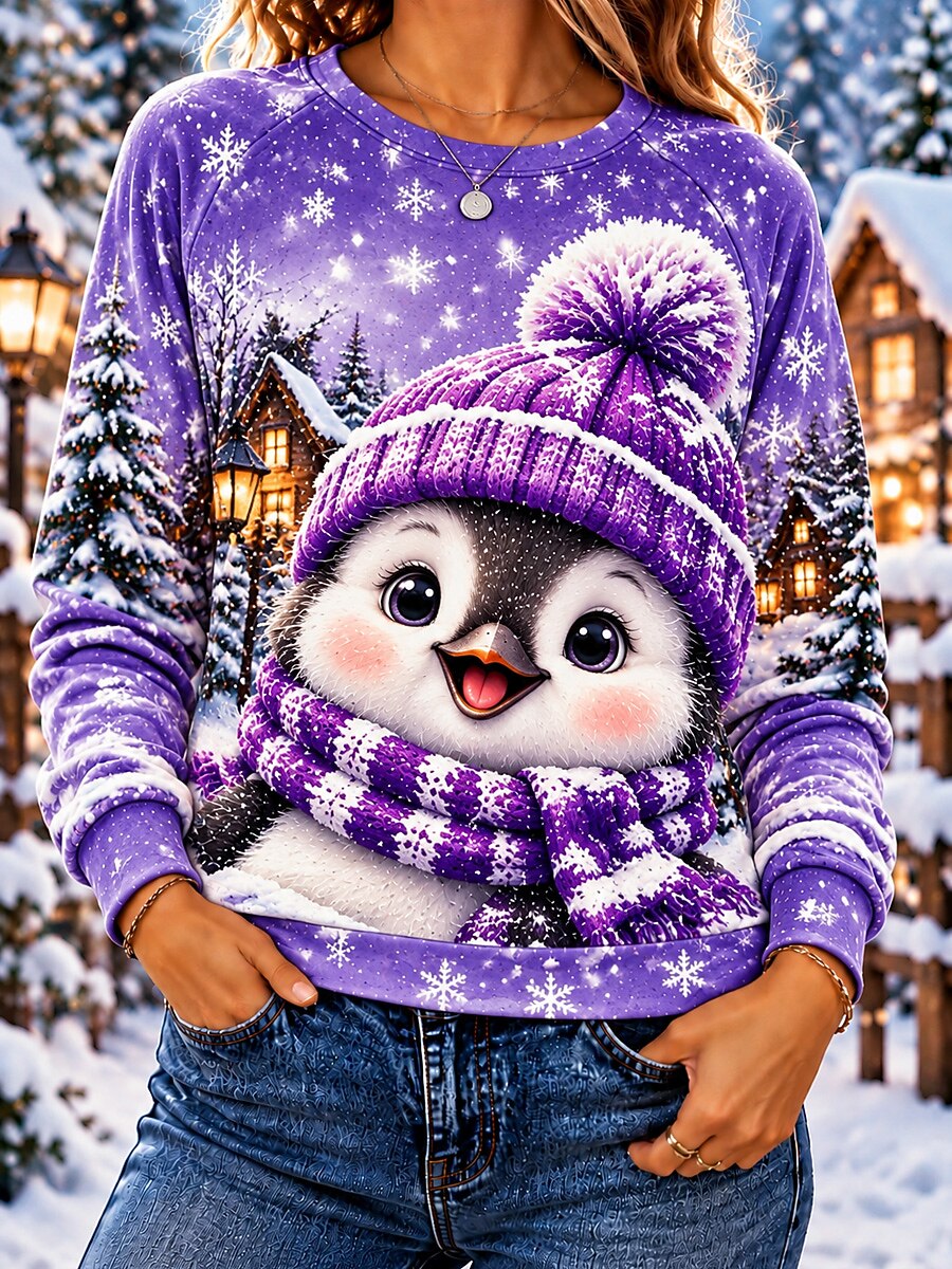 Festive Animal Print Christmas Pullover Sweatshirt