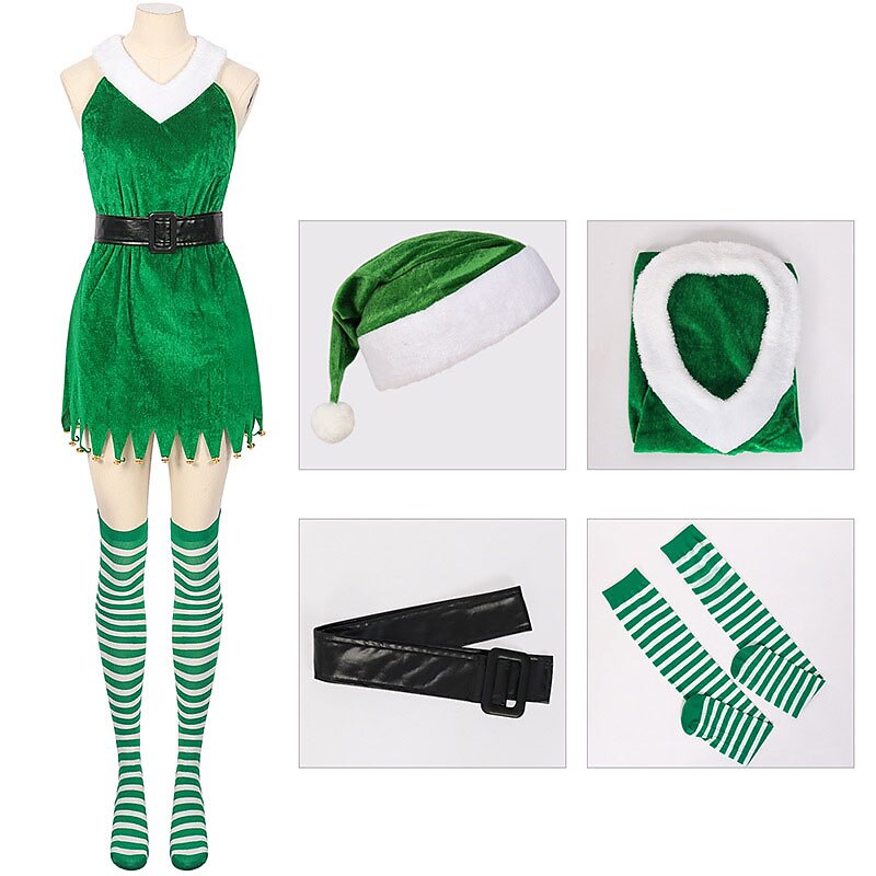 Funny Elf Holiday Costume Dress & Hat Set