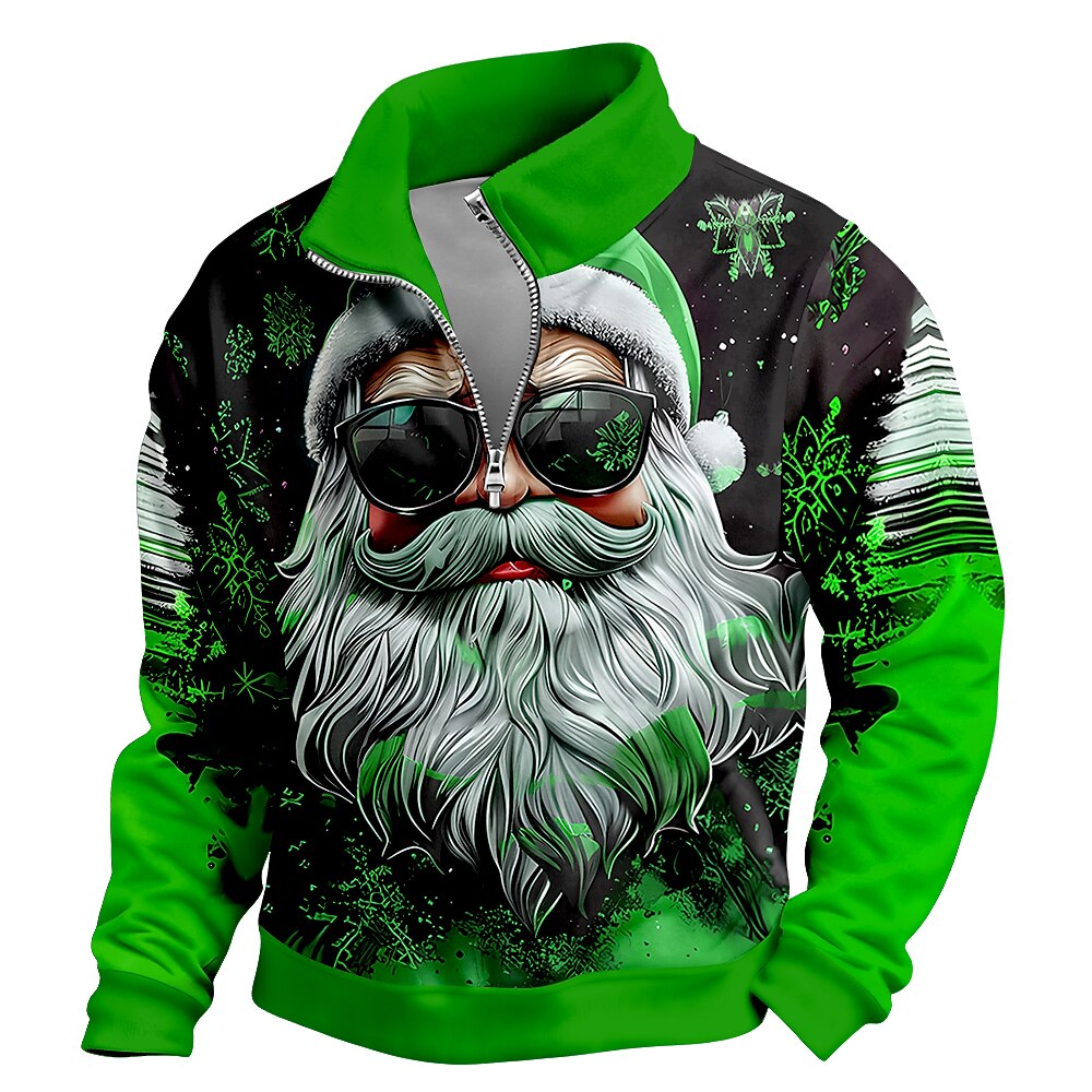 Santa Christmas Zip Collar Sweatshirt