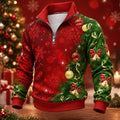 Christmas Tree Snowflake Zip Collar Sweatshirt