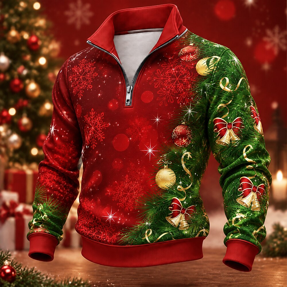 Christmas Tree Snowflake Zip Collar Sweatshirt