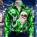 Men's Santa Claus Festive Print Satin Shirt