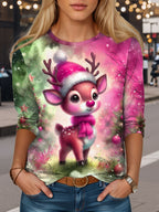 Women's Reindeer Christmas Casual Longsleeve Tee