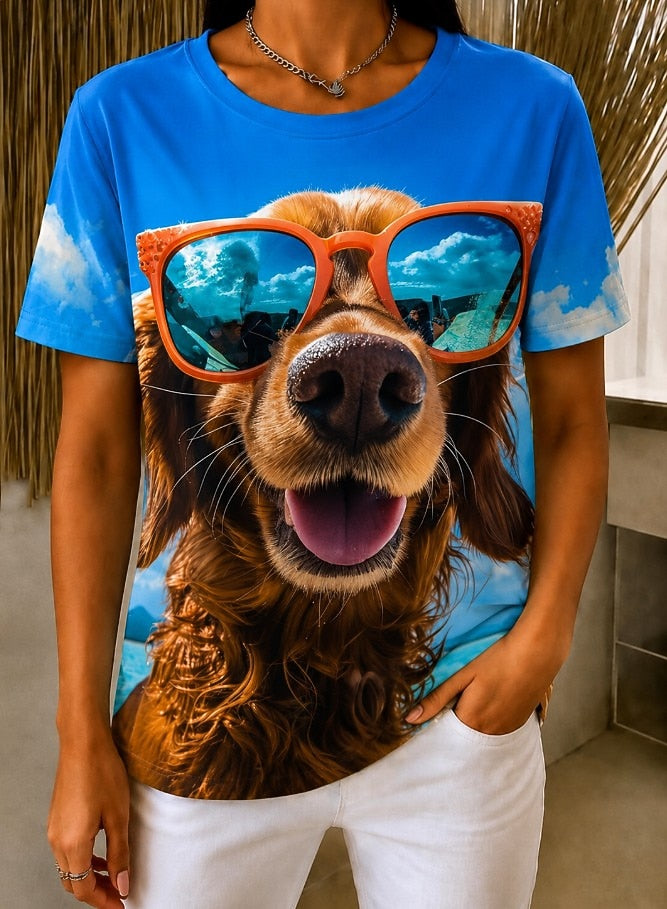 Women's Cheerful Cow Colorblock Graphic Tee