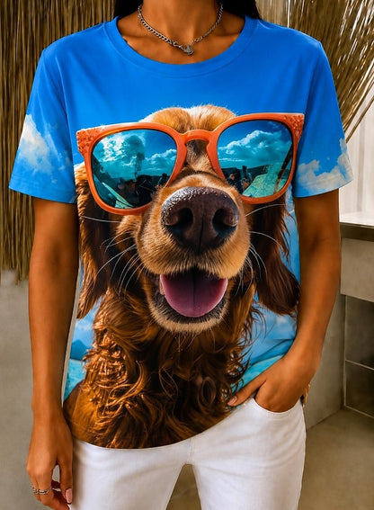 Women's Cheerful Cow Colorblock Graphic Tee