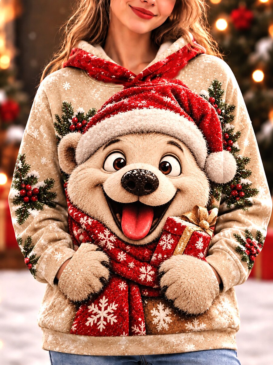 Women's Christmas Animal Pocket Hoodie