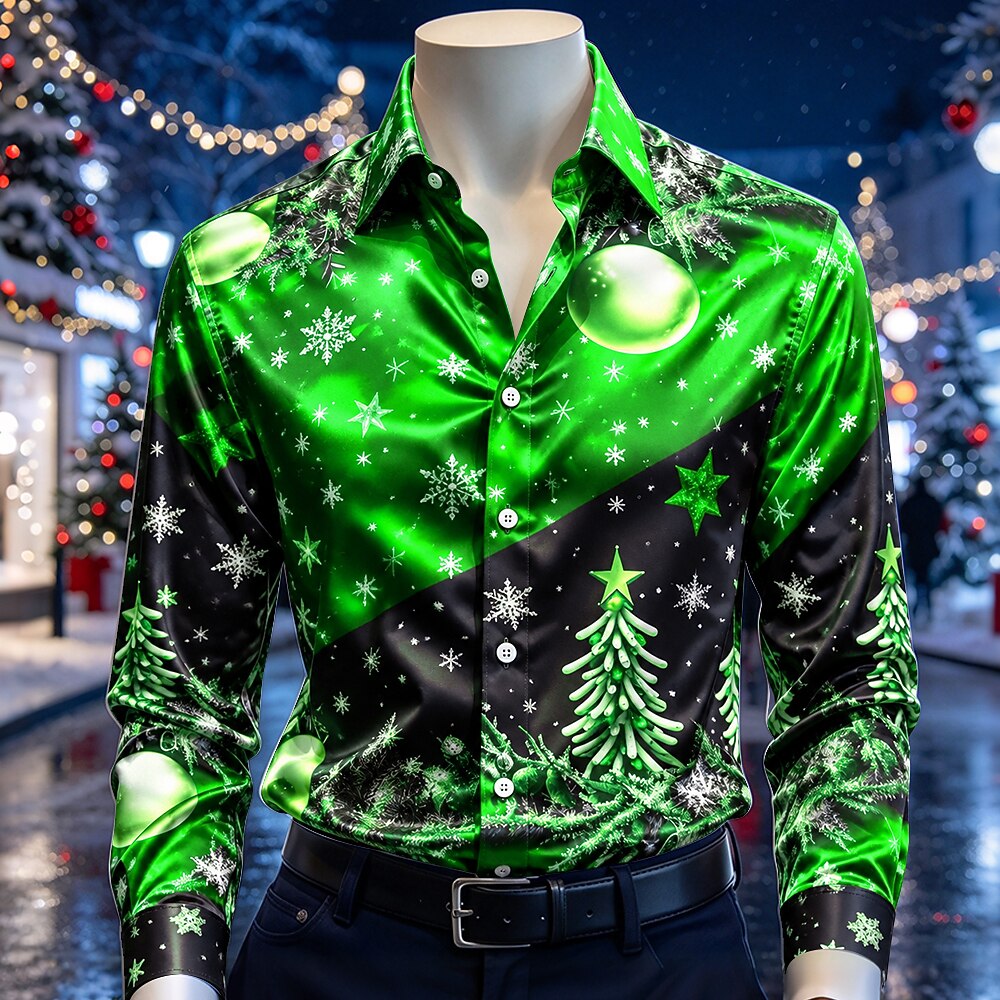 Men's Colorful Christmas Tree Satin Shirt