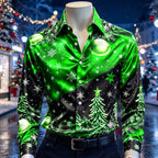 Men's Colorful Christmas Tree Satin Shirt