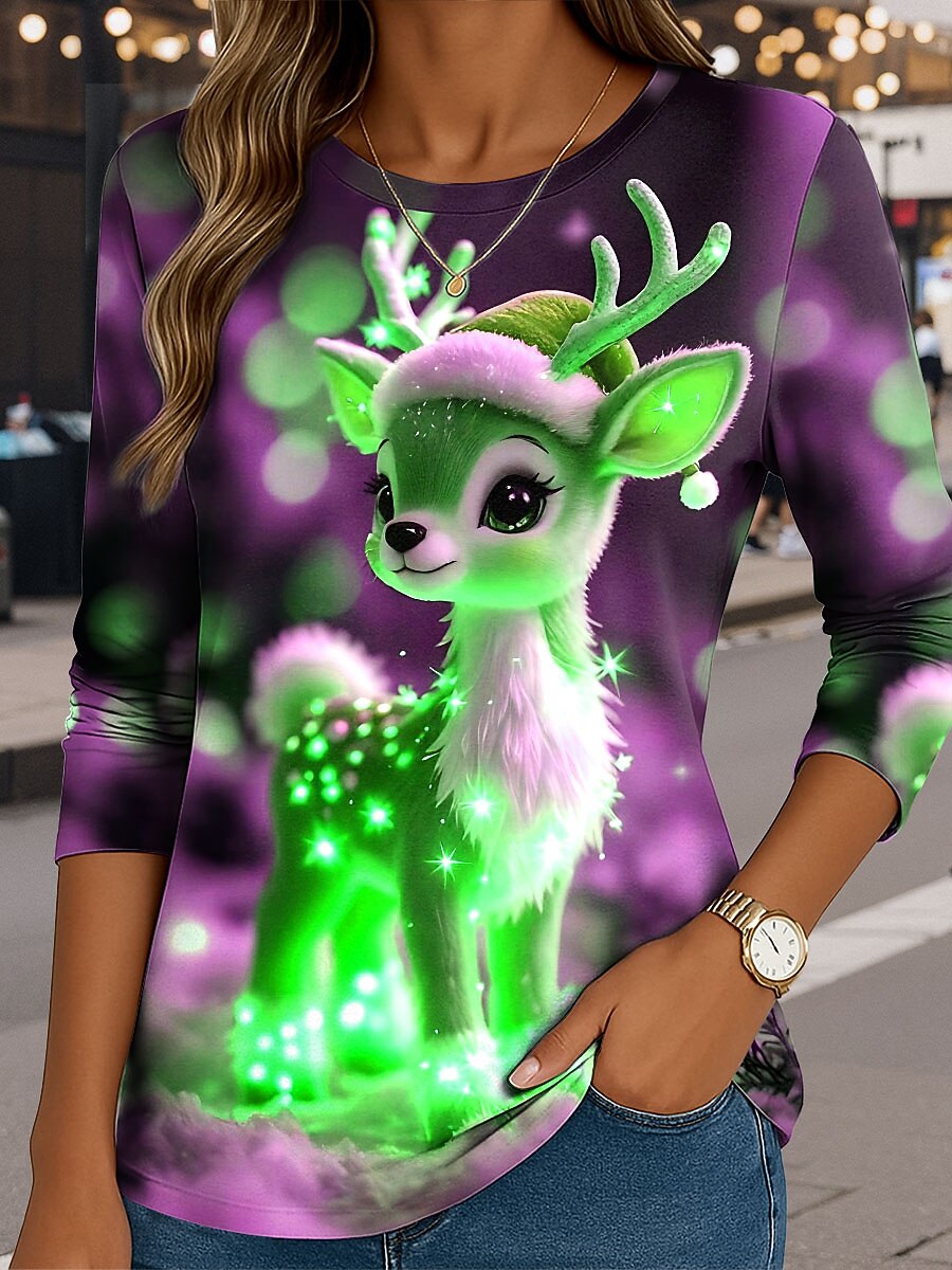 Women's Reindeer Christmas Graphic Longsleeve Tee