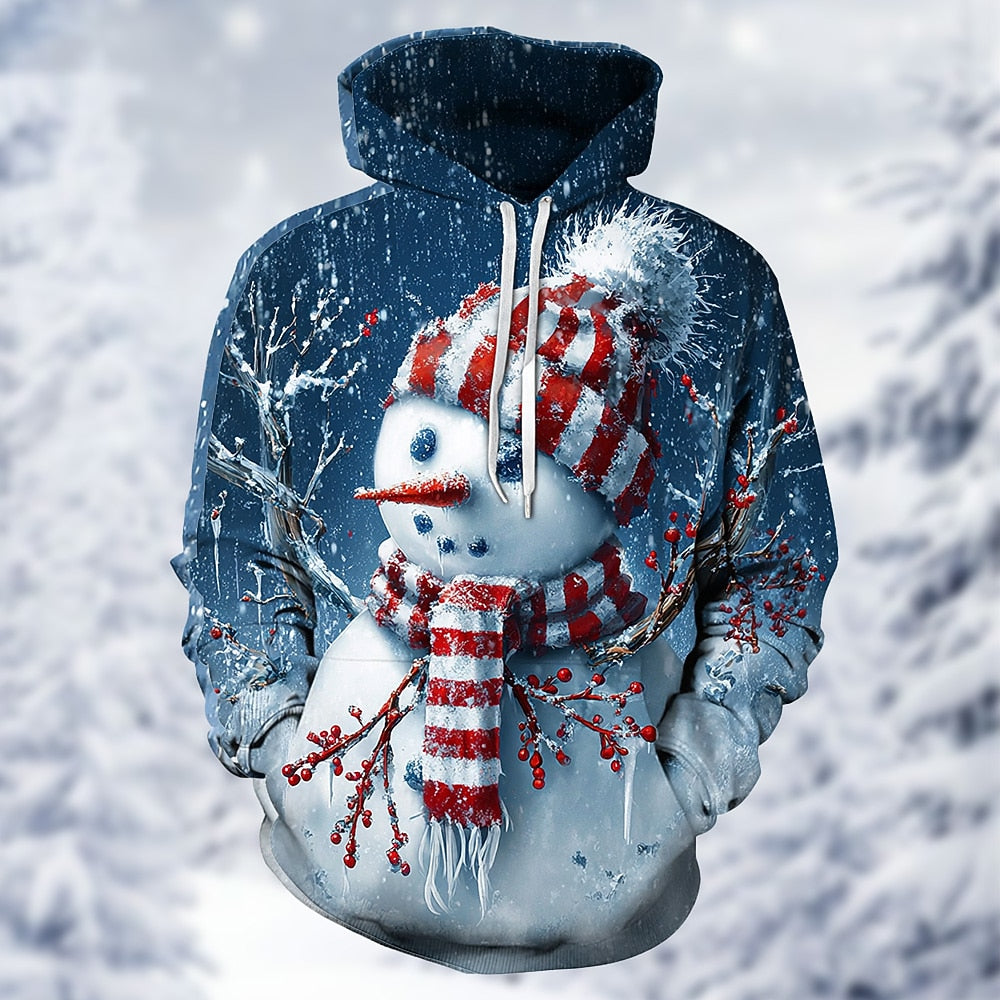 Snowman Christmas Casual Graphic Hoodie
