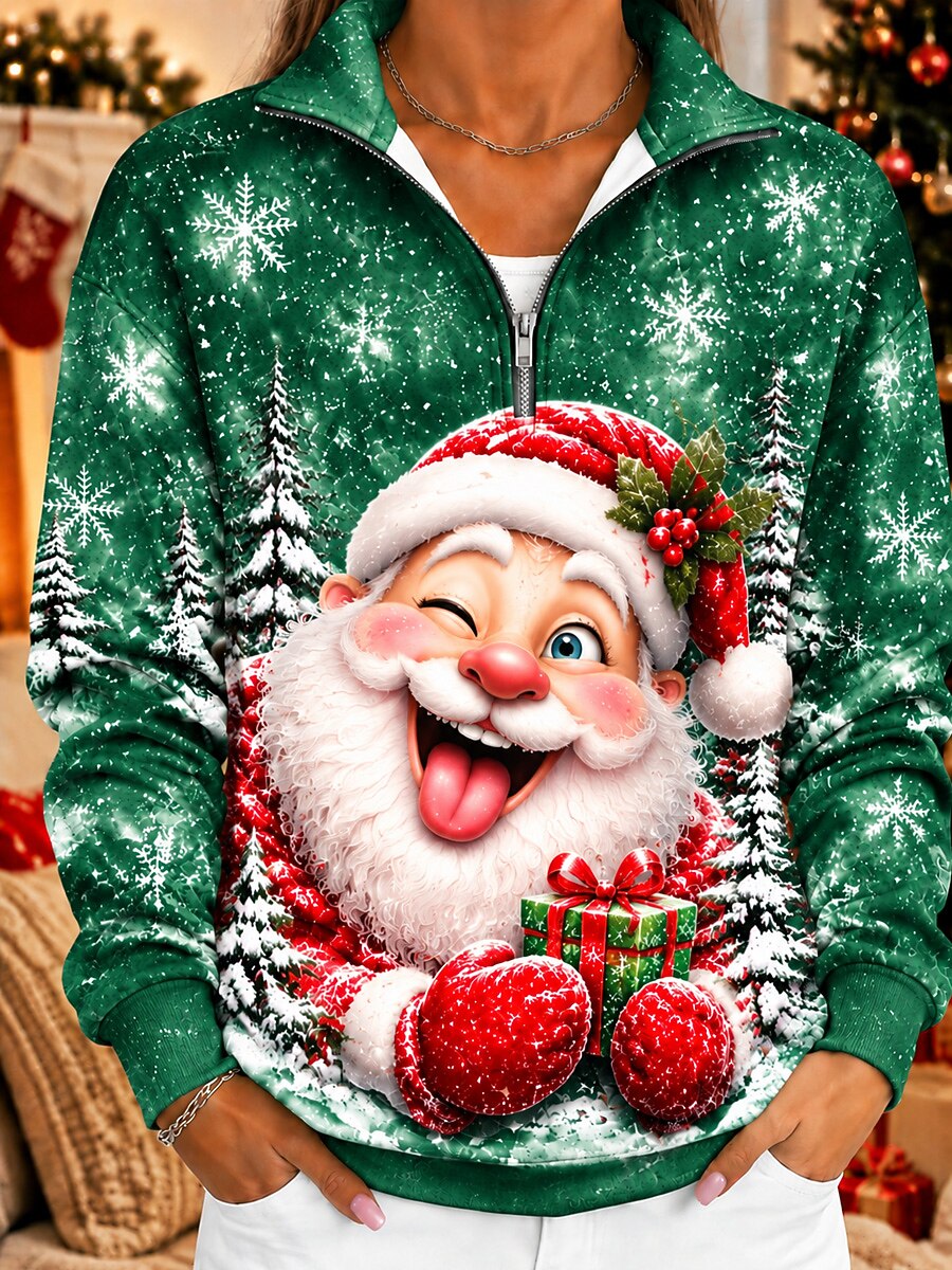Women's Santa Snowflake Half Zip Sweatshirt