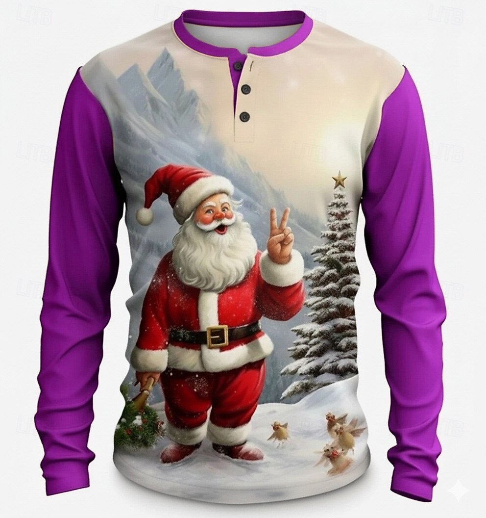Santa Claus Christmas Long Sleeve Henley